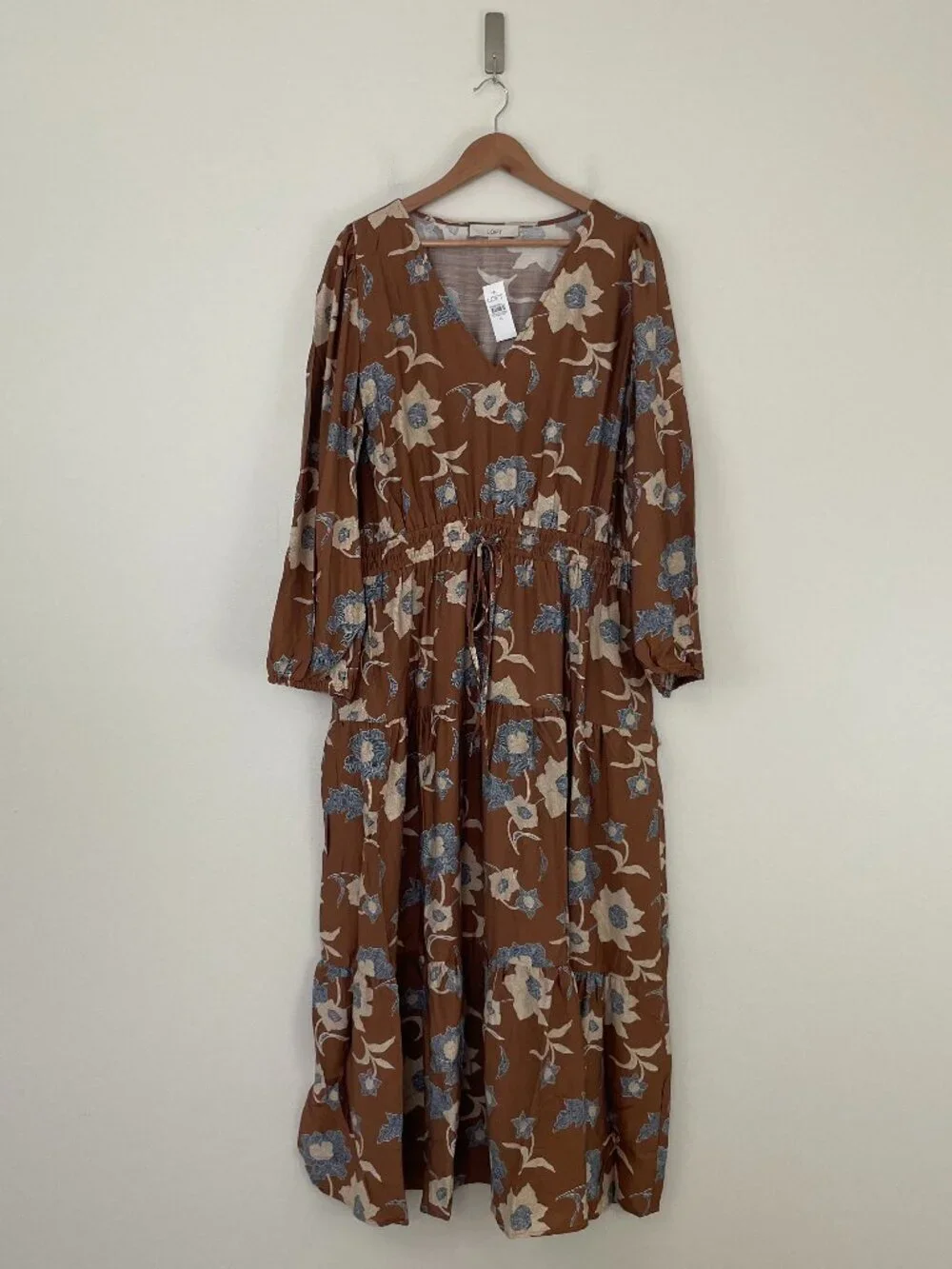 Ann Taylor Loft Floral Smocked Tie Waist Midi Dress in Clove Size XL